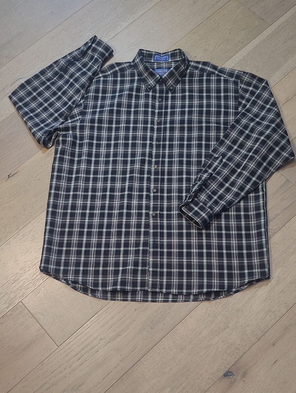 Vintage Sir Pendelton Shirt Men's XXL Long 100% Wool Black Plaid Long Sleeve